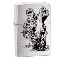 Зажигалка ZIPPO Рыбак, с покрытием Brushed Chrome, латунь/сталь, серебристая, матовая, 38x13x57 мм