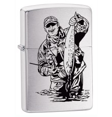 Зажигалка ZIPPO Рыбак, с покрытием Brushed Chrome, латунь/сталь, серебристая, матовая, 38x13x57 мм