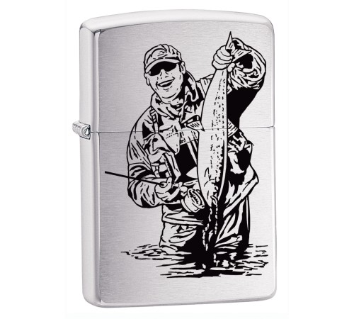 Зажигалка ZIPPO Рыбак, с покрытием Brushed Chrome, латунь/сталь, серебристая, матовая, 38x13x57 мм