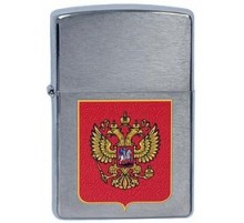 Зажигалка ZIPPO Герб России, с покрытием Brushed Chrome, латунь/сталь, серебристая, 38x13x57 мм