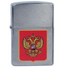 Зажигалка ZIPPO Герб России, с покрытием Brushed Chrome, латунь/сталь, серебристая, 38x13x57 мм