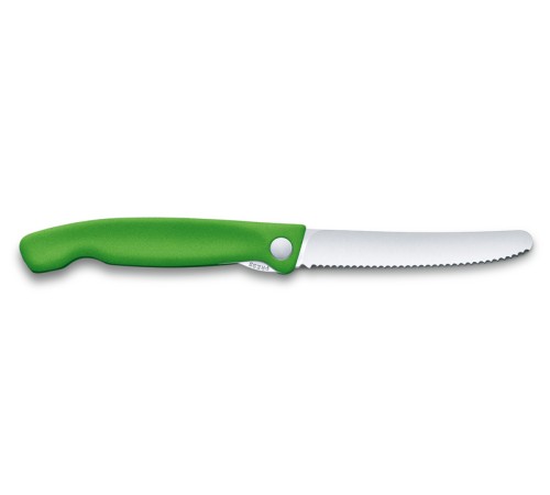 Нож для овощей VICTORINOX SwissClassic, складной, лезвие 11 см с волнистой заточкой, зелёный