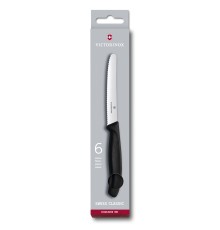 Набор из 6 столовых ножей VICTORINOX SwissClassic, 11 см, волнистая заточка, чёрная рукоять