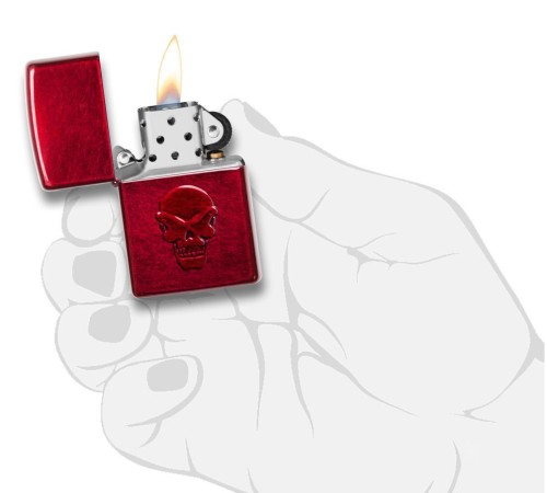 Зажигалка ZIPPO Doom с покрытием Candy Apple Red, латунь/сталь, красная, глянцевая, 38x13x57 мм