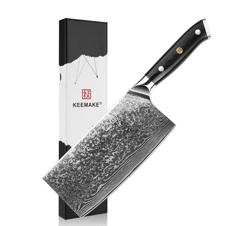 Нож из дамасской стали для мяса Keemake 7 Inch Cleaver Knife, черный