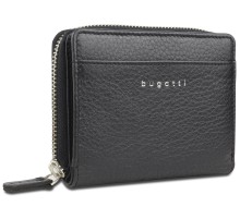 Кошелёк женский BUGATTI Lady Top, на молнии, чёрный, натуральная воловья кожа, 12х2,5х9 см
