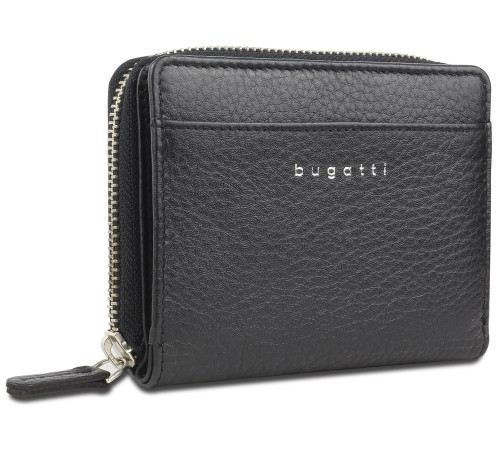 Кошелёк женский BUGATTI Lady Top, на молнии, чёрный, натуральная воловья кожа, 12х2,5х9 см