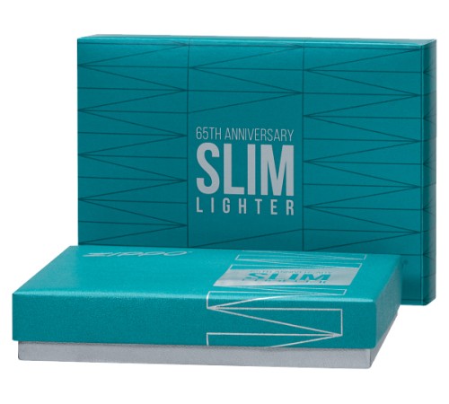 Зажигалка 65th Anniversary Zippo Slim® с покрытием Black Ice®, латунь/сталь, чёрная, 29x10x60 мм