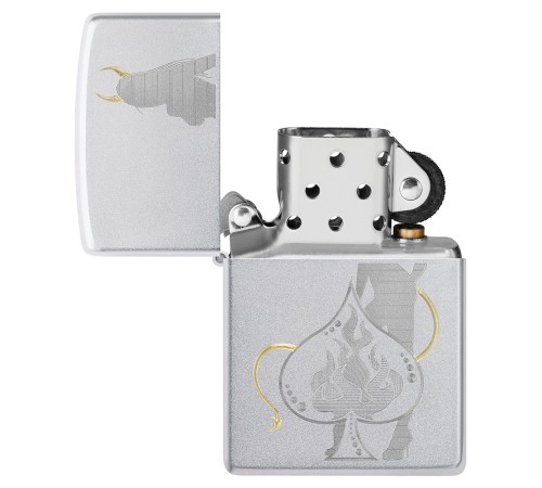 Зажигалка ZIPPO Devilish Ace с покрытием Satin Chrome, латунь/сталь, серебристая, 38x13x57 мм