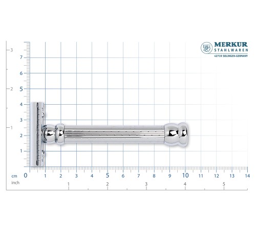 Cтанок Т-образный для бритья MERKUR 47C, глянцевое хромированное покрытие, прямой срез, закрытый гребень, длинная ручка, лезвие в комплекте (1 шт)