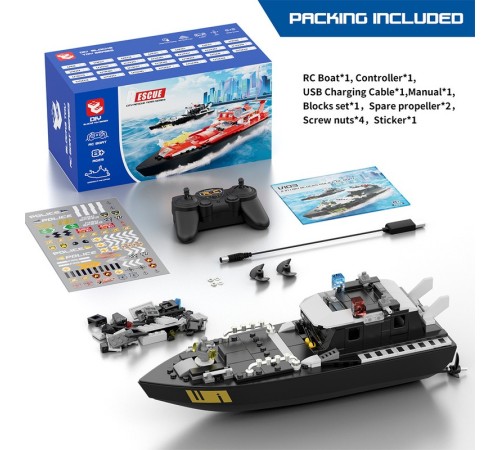 Радиоуправляемый катер Flytec V103 конструктор 2 в 1 (169 деталей) 2.4G RTR