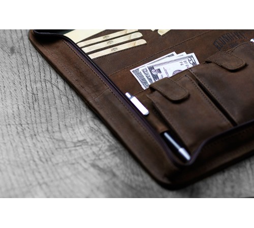 Папка для документов KLONDIKE «Ben», натуральная кожа в темно-коричневом цвете, 33 х 22,5 х 2,5 см