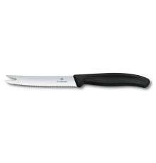 Нож для сыра и колбасы VICTORINOX SwissClassic, лезвие 11 см с волнистой заточкой, чёрный