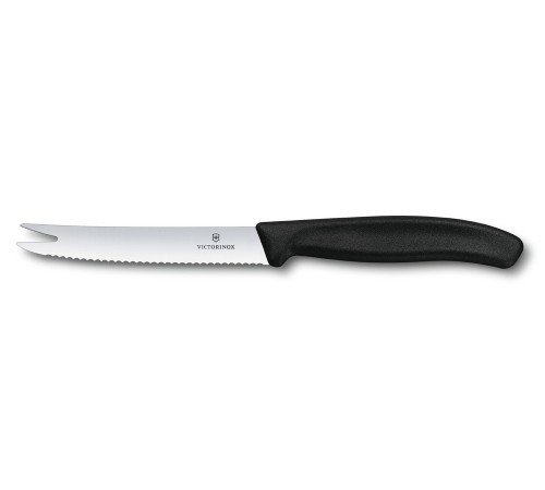Нож для сыра и колбасы VICTORINOX SwissClassic, лезвие 11 см с волнистой заточкой, чёрный