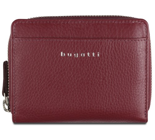 Кошелёк женский BUGATTI Lady Top, на молнии, красный, натуральная воловья кожа, 12х2,5х9 см