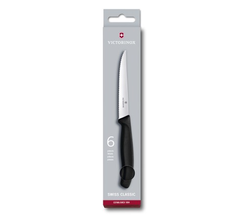 Набор из 6 ножей для стейков VICTORINOX SwissClassic, 11 см, волнистая заточка, чёрная рукоять