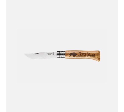 Нож Opinel №8 Animalia, нержавеющая сталь, рукоять дуб, гравировка бизон