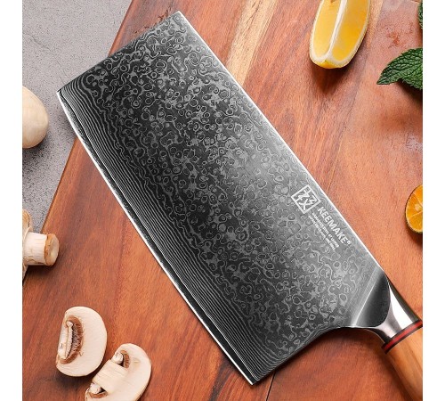 Нож из дамасской стали для мяса Keemake 7 Inch Cleaver Knife Phoenix, бежевый
