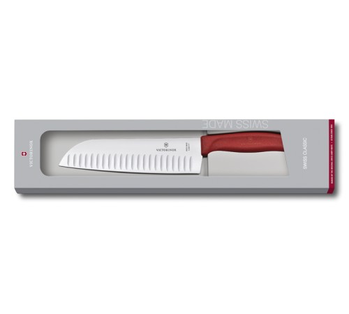 Нож сантоку VICTORINOX SwissClassic, рифлёное лезвие 17 см, красный, в подарочной коробке