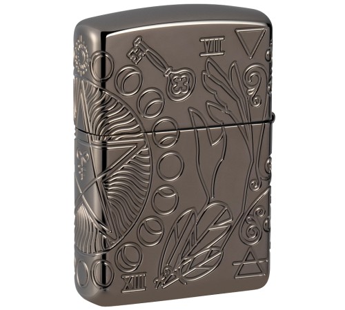 Зажигалка ZIPPO Armor® Wicca Design с покрытием Black Ice®, латунь/сталь, чёрная, 38x13x57 мм