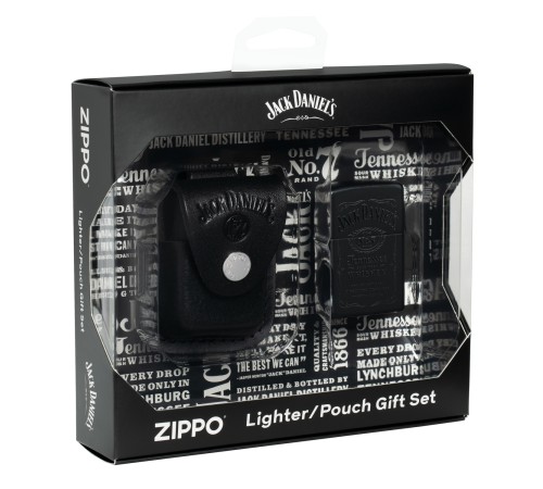 Набор ZIPPO Jack Daniels®: зажигалка с покрытием Black Matte и кожаный чехол в подарочной коробке