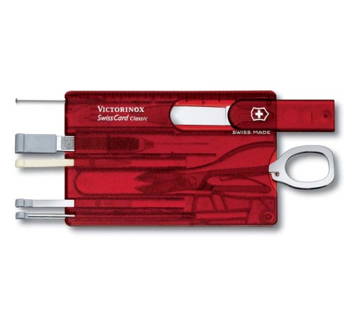 Швейцарская карточка VICTORINOX SwissCard Classic, 10 функций, полупрозрачная красная