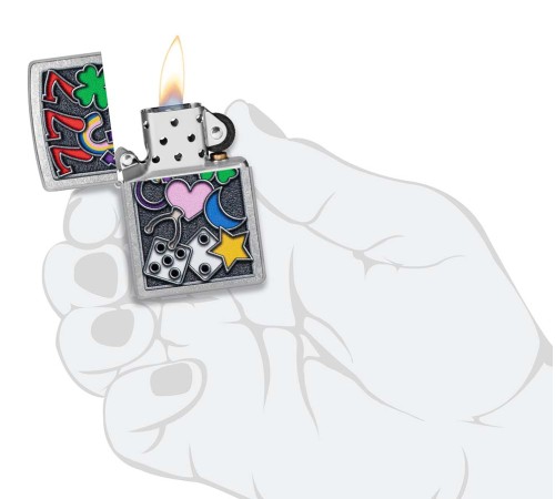 Зажигалка ZIPPO All Luck с покрытием Street Chrome, латунь/сталь, серебристая, 38x13x57 мм