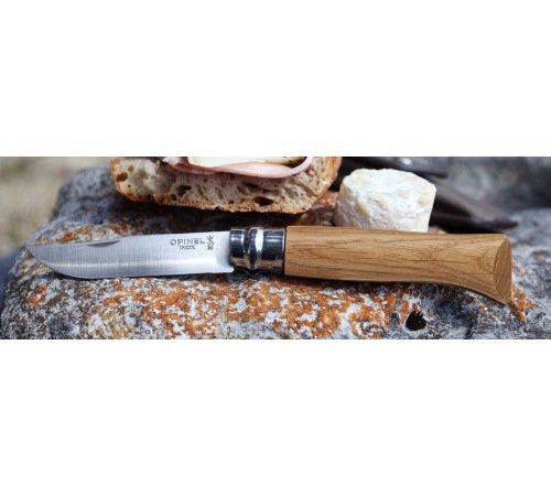 Нож Opinel №8, нержавеющая сталь, дубовая рукоять, 000647
