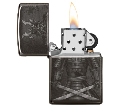 Зажигалка ZIPPO Knight  Fight с покрытием High Polish Black, латунь/сталь, чёрная, 38x13x57 мм
