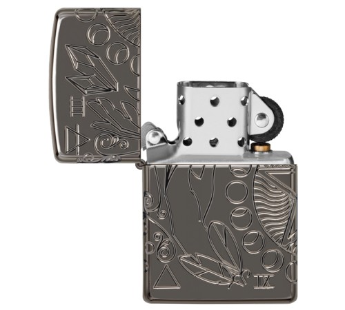 Зажигалка ZIPPO Armor® Wicca Design с покрытием Black Ice®, латунь/сталь, чёрная, 38x13x57 мм