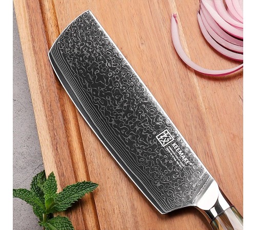Нож из дамасской стали для овощей Keemake 7 Inch Nakiri Knife, бежевый