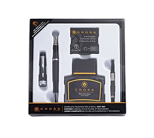 Набор Cross Bailey Black Lacquer: перьевая ручка, конвертер, 6 картриджей, флакон с чернилами