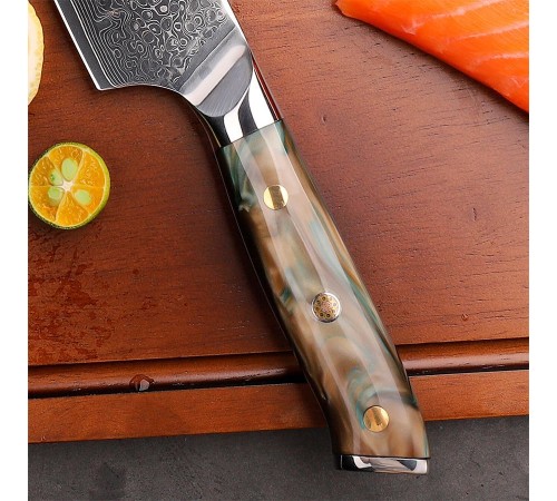 Нож сантоку из дамасской стали Keemake 7 Inch Santoku Knife Green Gem, бежевый