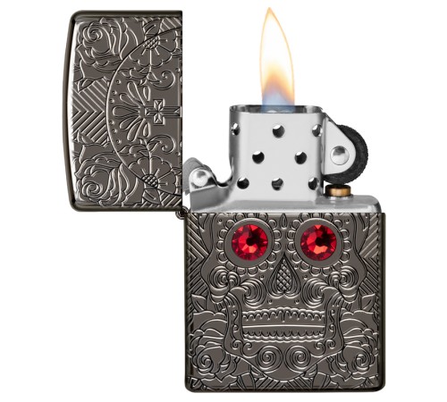 Зажигалка ZIPPO Armor™ Crystal с покрытием High Polish Black Ice®, латунь/сталь, чёрная, 38x13x57 мм