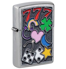 Зажигалка ZIPPO All Luck с покрытием Street Chrome, латунь/сталь, серебристая, 38x13x57 мм