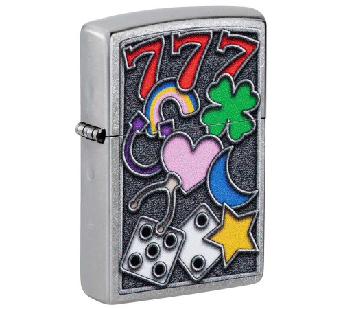 Зажигалка ZIPPO All Luck с покрытием Street Chrome, латунь/сталь, серебристая, 38x13x57 мм