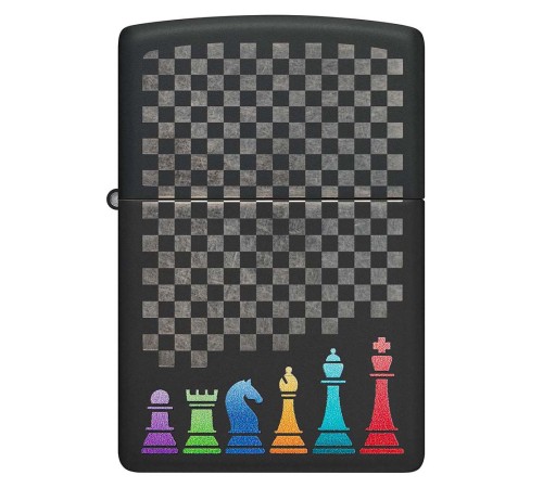 Зажигалка ZIPPO Chess Pieces с покрытием Black Matte, латунь/сталь, черная 38x13x57 мм