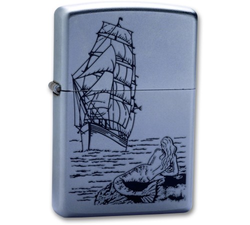 Зажигалка ZIPPO Mermaid, с покрытием Satin Chrome™, латунь/сталь, серебристая, матовая, 38x13x57 мм