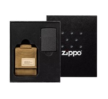 Набор ZIPPO: чёрная зажигалка Black Crackle® и коричневый нейлоновый чехол, в подарочной коробке
