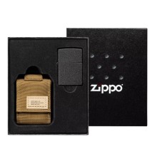 Набор ZIPPO: чёрная зажигалка Black Crackle® и коричневый нейлоновый чехол, в подарочной коробке