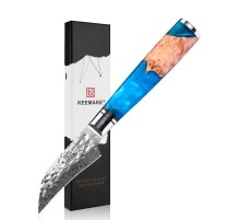 Нож из дамасской стали для овощей Keemake 3 Inch Peeling Knife, синий + бежевый