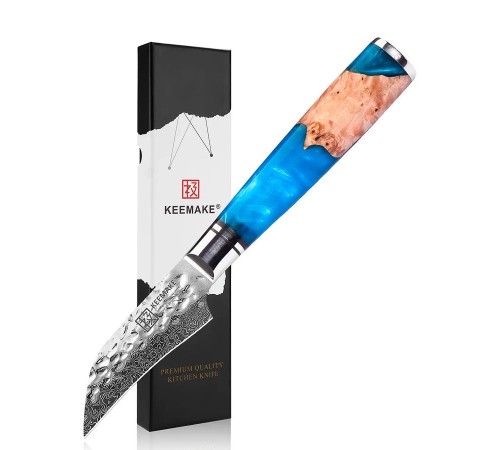 Нож из дамасской стали для овощей Keemake 3 Inch Peeling Knife, синий + бежевый