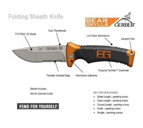 Нож Gerber Bear Grylls Folding Sheath Knife, блистер, (1013939), 31-000752