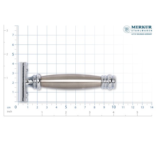Станок Т-образный для бритья MERKUR 43C, глянцевое хромированное покрытие, прямой срез, закрытый гребень, длинная ручка, лезвие в комплекте (1 шт)