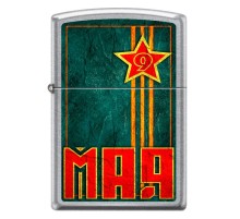 Зажигалка ZIPPO 9 мая с покрытием Street Chrome™, латунь/сталь, серебристая, матовая, 38x13x57 мм