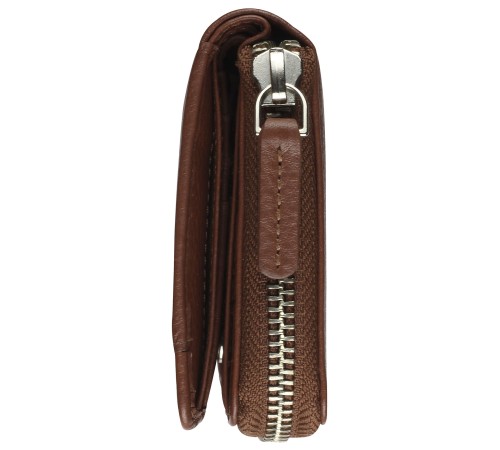 Кошелёк женский BUGATTI Lady Top, на молнии, коньячный, натуральная воловья кожа, 12х2,5х9 см