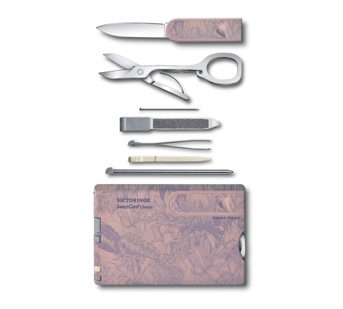 Швейцарская карточка VICTORINOX SwissCard Classic Spring Spirit, 10 функций, розово-сиреневая