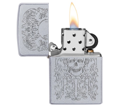 Зажигалка ZIPPO Skull Design с покрытием Satin Chrome, латунь/сталь, серебристая, 38x13x57 мм