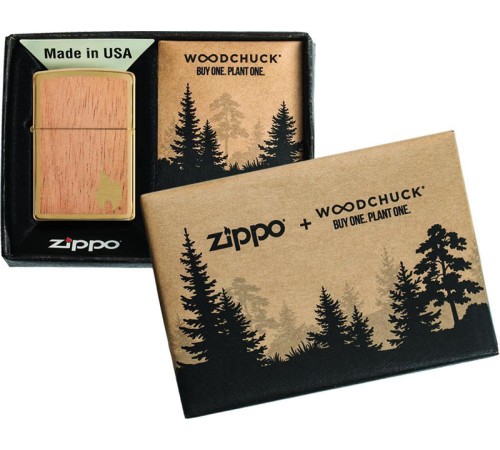 Зажигалка ZIPPO WOODCHUCK с покрытием Brushed Brass, латунь/сталь/, золотистая, матовая, 38x13x57 мм