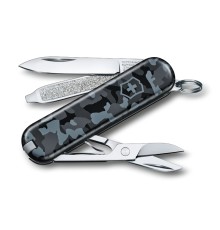 Нож-брелок VICTORINOX Classic SD Navy Camouflage, 58 мм, 7 функций, серо-синий камуфляж